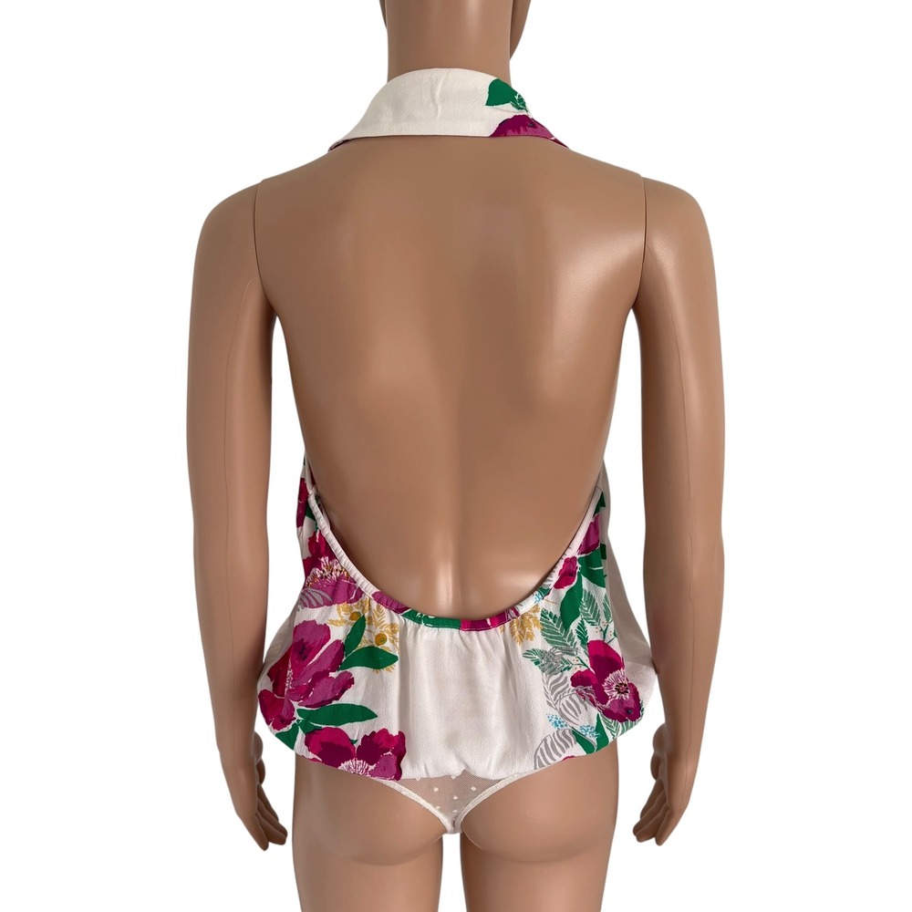 Intimately Free People Floral Halter Bodysuit Pink Green White XS Coastal Resort - Picture 7 of 9
